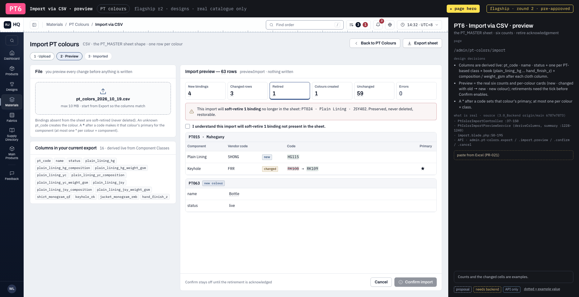 PT6 · Import via CSV · preview ★