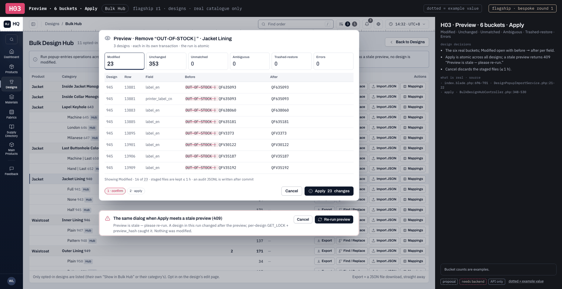 H03 · Preview · 6 buckets · Apply